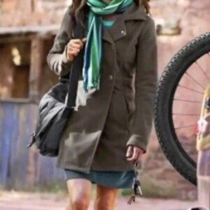 Athleta Fleece Switchback Double Breasted Pea Coat Y2K Med Gray Snap Buttons